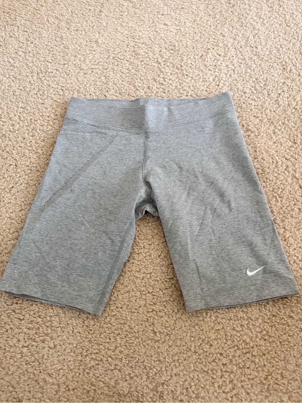 Nike Light Gray High-Rise Bike Shorts with White Swoosh